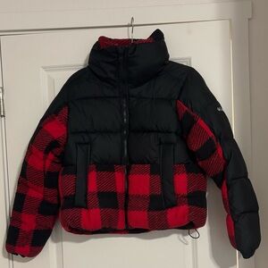 Columbia Black and Red Checkered Puffer Jacket